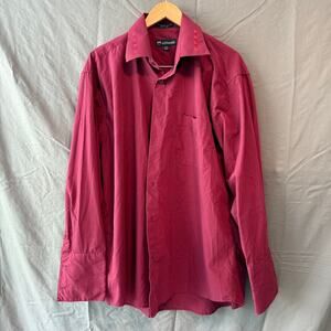 Men's Milano Moda Button-up Shirt 17-17 1/2 34-35 Burgandy Embroidered Collar